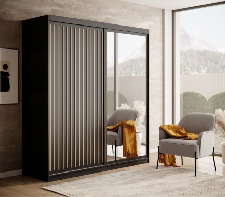 SW-DEL-B 180 cm Sliding wardrobe with mirror,Black matt,Artisan