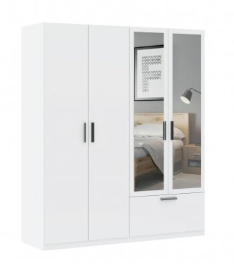 INTERLIT SZF 4D1S LUS Riidekapp Peegliga,4 ukse ja 1 sahtliga,valge matt
