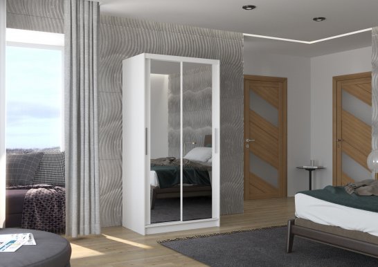 SW-NEV W 100 cm Lükandustega riidekapid peegliga,Valge matt