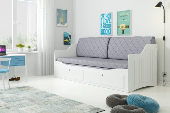 GRAND- Ausziehbett für Jugendliche Tagesbett mit Schublade und Matratze 200x80/160cm,Weiß