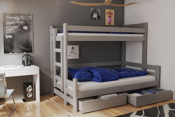 BENIAMIN+120/200M Bunk bed with mattress Grey acrylic