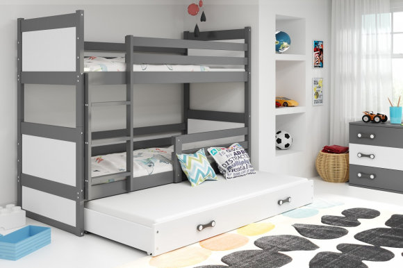 Riko III Etagenbett Hochbett 190x90 mit 3 Matratzen,Graphit