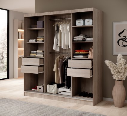 SW-IDA-200 cm SB Sliding wardrobe with mirror,Sonoma/Black matt