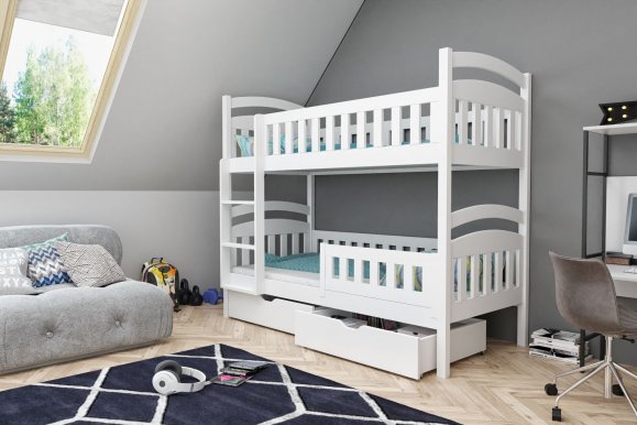 DOMINIK II 80x180 Двухъярусная кровать с 2 матрасами и 2 ящиками,Белый