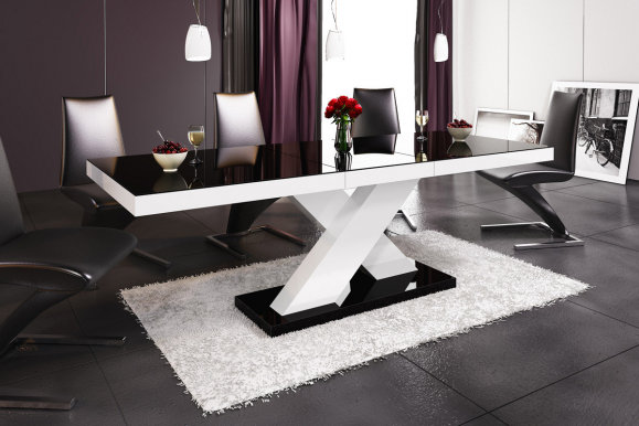 Xenon Pikendatav laud (Valge/must läikiv/Top must läikiv)