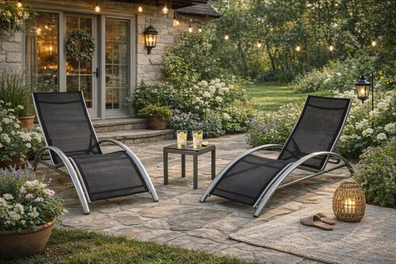 18728 set of 2 sunbeds + table