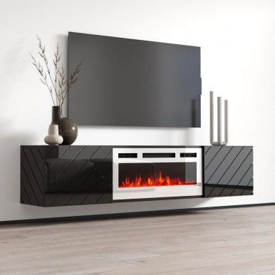 LUXE-EF RTV black + kamin white TV cabinet