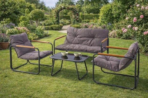 28053 Aiakomplekt (diivan, 2 tugitooli, diivanilaud), hall/pruun