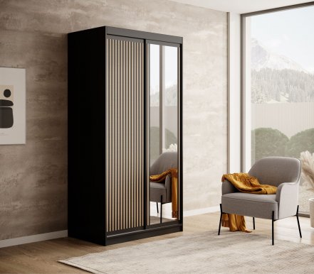 DEL-100-B 100 cm Sliding wardrobe with mirror,Black matt,Artisan