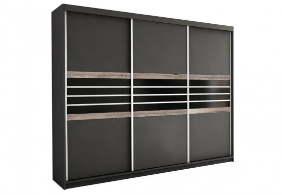 Turyn 250 Sliding door wardrobe (lava/black glass)