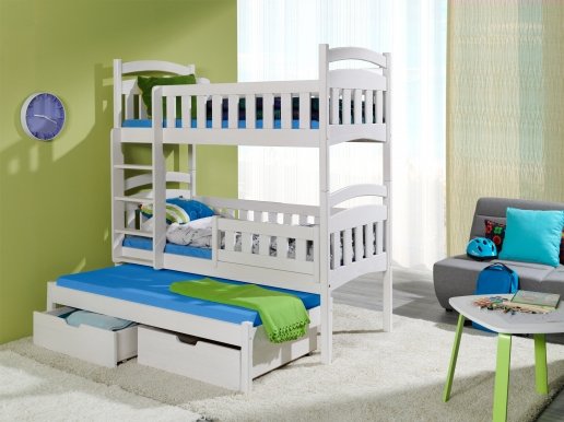 DOMINIK III Etagenbett Ausziehbett für 3 Kinder mit Schubladen,Weiß
