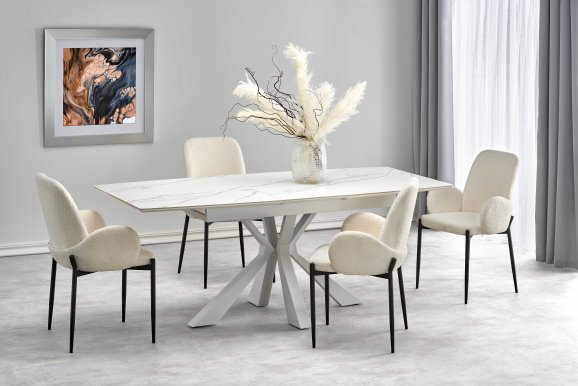 VIVALDI Extendable dining table white marble, leg white