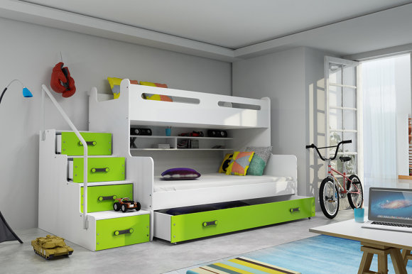 Stockbett für Jugendliche Max 3,120x200,mit Matratze und Schublade,grün