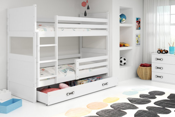 Riko II Etagenbett Hochbett 190x90 mit 2 Matratzen und 1 Schubladen,Weiß