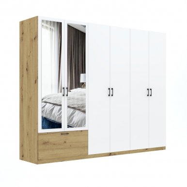 INTEAL SZF 6D1S LUS Шкаф с зеркалом,6 дверцами и 1 ящиком,белый матовый/дуб artisan