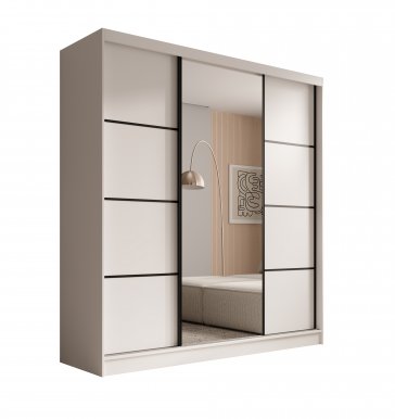 SW-KER-200 cm-WB Sliding wardrobe with mirror,White/black
