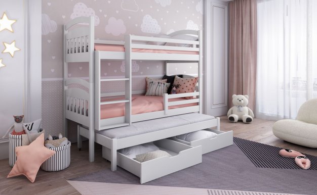 JAKUB III 80x180 Двухъярусная кровать с 3 матрасами и 2 ящиками,Белый