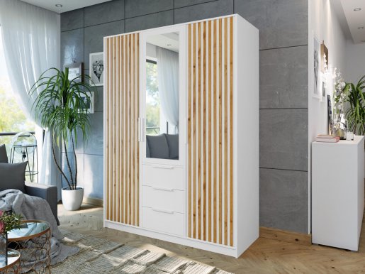 Bali/ Lux D3 Wardrobe with mirror (white/oak wotan)