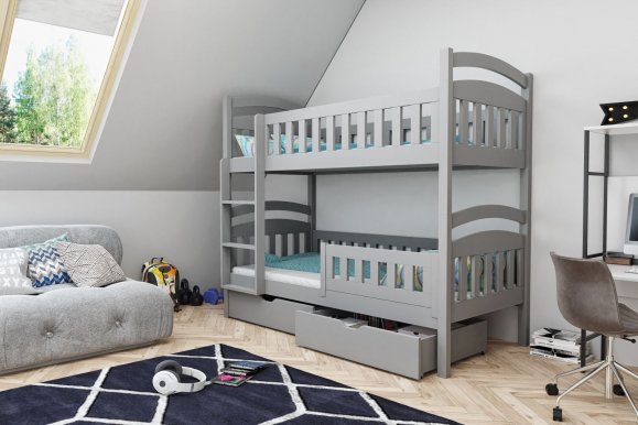 DOMINIK II 80x180 Двухъярусная кровать с 2 матрасами и 2 ящиками,Серый акрил