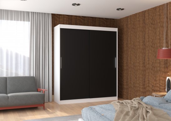 SW-LIN W+B-180 Schwebetürenschrank,Weiß matt/Schwarz matt