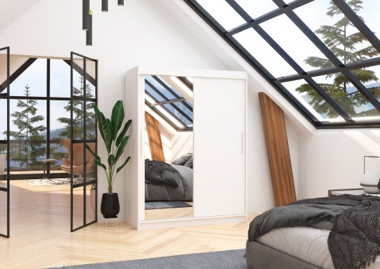 SW-BIA-W- 150 cm Sliding wardrobe with mirror,White matt
