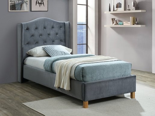 Aspen 90 Bed with wooden frame (Bluvel 14 Velvet Grey)