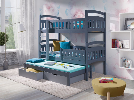 DOMINIK III Triple bunk bed with mattress Graphite acrylic/grey acrylic
