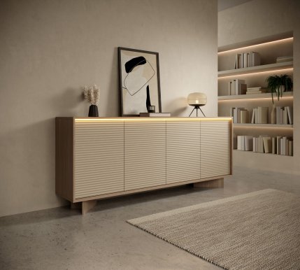Style-Japandi B Sideboard mit 4 Türen,LED-Beleuchtung