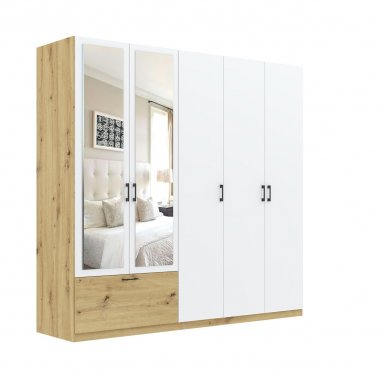 INTEAL SZF 5D1S LUS Шкаф с зеркалом,5 дверцами и 1 ящиком,белый матовый/дуб artisan