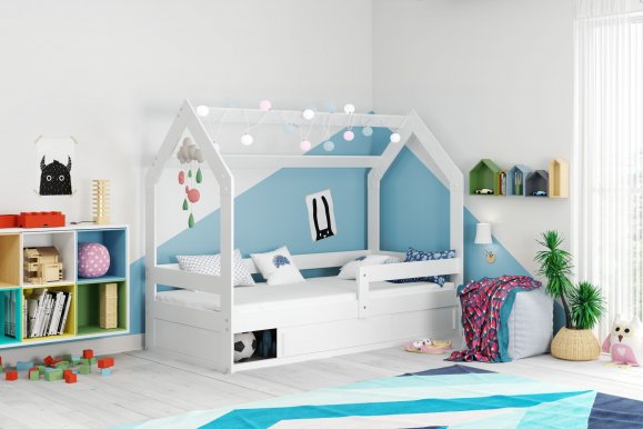 House- Kinderbett Hausbett Design 160x80 cm mit Matratze,Weiß