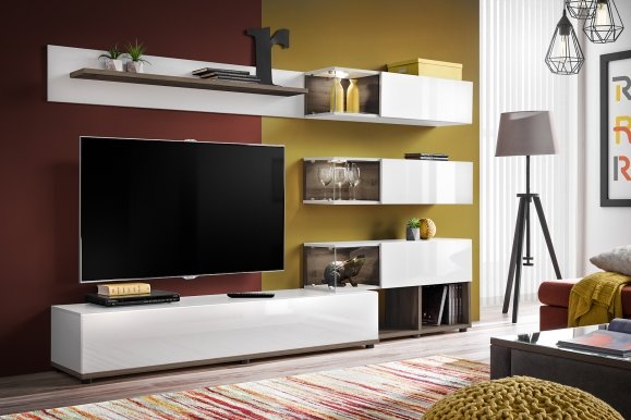 SILK +LED Sektsioon Perla elm/valge kõrgläikega