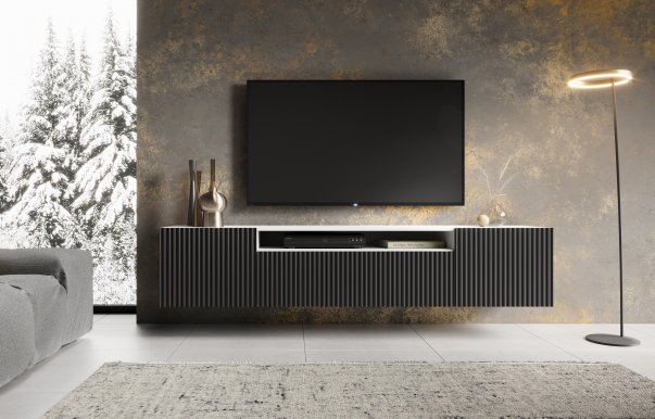 NOE WB RTV 200 cm TV seinakapp,Valge matt/Must matt