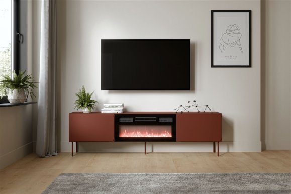 RAFAEL RTV 200 EF + komin TV cabinet with electric fireplace,Red Tuscan