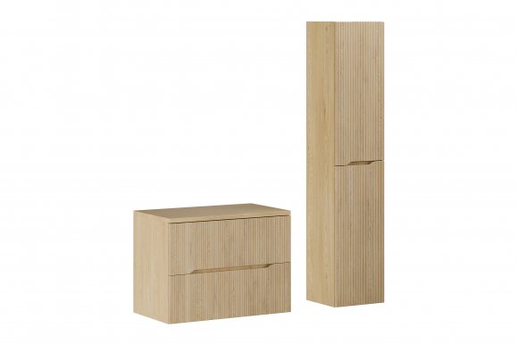 Nordic-Cremona Badmöbel-Set 80cm mit Waschtischplatte und Hochschrank