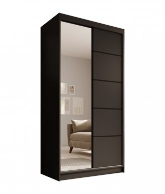 SW-LAU 100 cm Schwebetürenschrank mit Spiegel,Schwarz matt