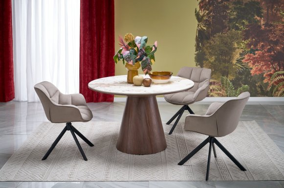 28854,Ümarlaud,beige marble/walnut