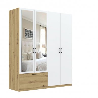 INTEAL SZF 4D1S LUS Шкаф с зеркалом,4 дверцами и 1 ящиком,белый матовый/дуб artisan