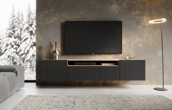 NOE AB RTV 200 cm TV seinakapp,Artisan tamm/Must matt