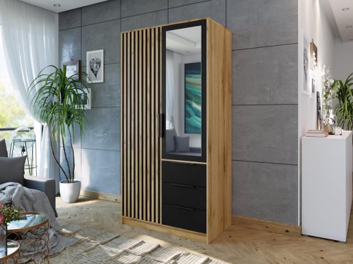 Bali/ Lux D2 Wardrobe with mirror (black/oak wotan)