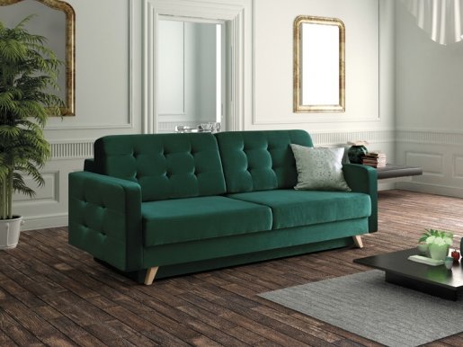 LasVegas Dīvāns-gulta (Tumši zaļš audums Fuego 162)