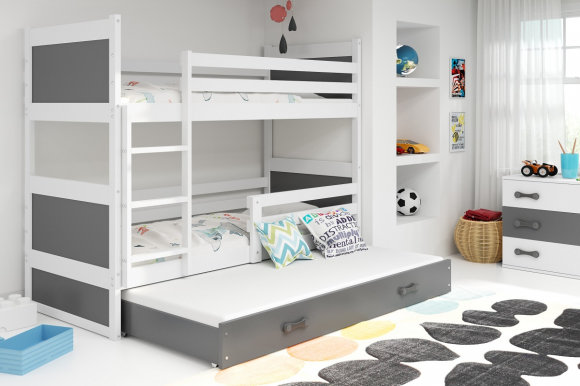 Riko III Etagenbett Hochbett 200x90 mit 3 Matratzen,Weiß