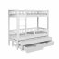 Evan 90x200 Etagenbett Ausziehbett für 3 Kinder mit Schubladen,Weiß Acryl