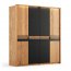 Ravello ZIRAV04D02SZ Kleiderschrank Drehtürenschrank 4-türig 206 cm Massivholz Eiche,geölt/Glas Schwarz